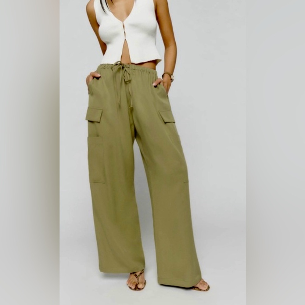 Reformation Olive Twill  Wide Leg Pants